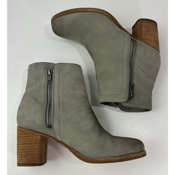 Frye Addie Double Zip Leather Ankle Heeled Boots Gray Distressed Bootie Size 9 B - Picture 16 of 16